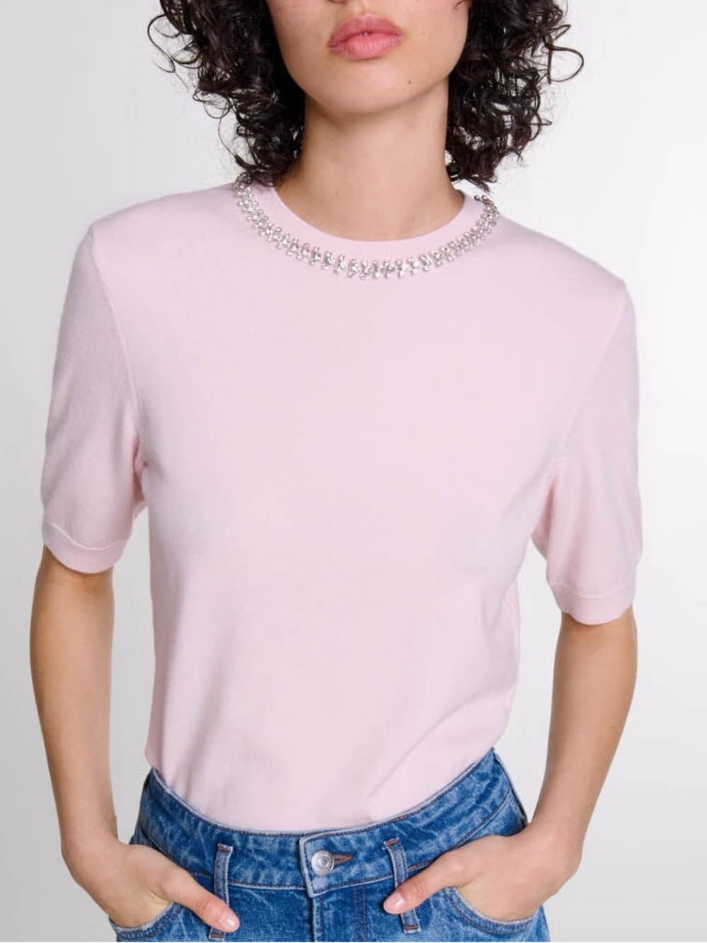 Maje Mylene Embellished Sweater Pink